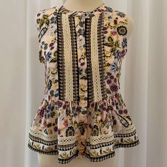 Anthropologie Blue Tassel sleeveless rayon top, size small - Picture 2 of 5